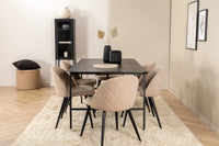 Spisegruppe Uno & Velvet rektangulær 200 x 90 + spisestol 2-pakk – svart og beige