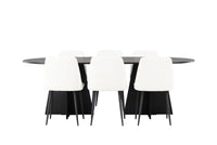 Spisegruppe Bootcut & Night Oval 230 x 115 + spisestol 2-pakk – svart og hvit