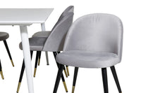 Spisegruppe Polar & Velvet rektangulær 180 x 90 med 2-pakk spisestoler – hvit og grå
