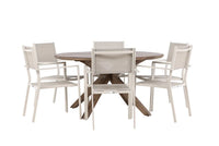Spisestol Copacabana & Rosario 2-pakk – beige + Rundt spisebord ⌀140 – brun