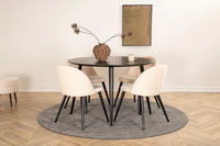 Spisegruppe Dipp & Velvet Rund ⌀115 + spisestol 2-pakk – svart og beige