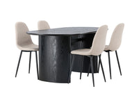 Spisestol Polar & Isolde 2-pakk + Spisebord ovalt 180 x 90 – beige og svart