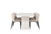 Spisestol Modesto & Olga 2-pakk + Spisebord rektangulært 200 x 90 – beige og hvit