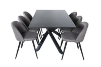 Spisegruppe Velvet & Piazza 2-pakk spisestol + rektangulært spisebord 180 x 90 – grå og svart