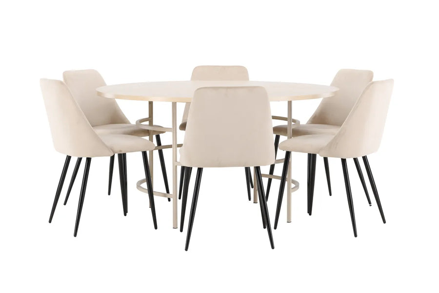 Spisegruppe rund 2-pakk ⌀140 – beige og whitewash