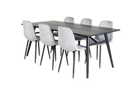 Spisegruppe Sleek & Polar 195 x 95 med 2-pakk spisestoler – svart og grå