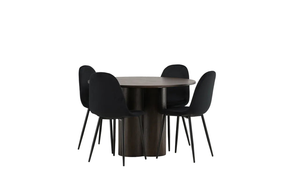 Spisestol Polar & Olivia 2-pakk + Rundt spisebord ⌀110 – svart og mokka