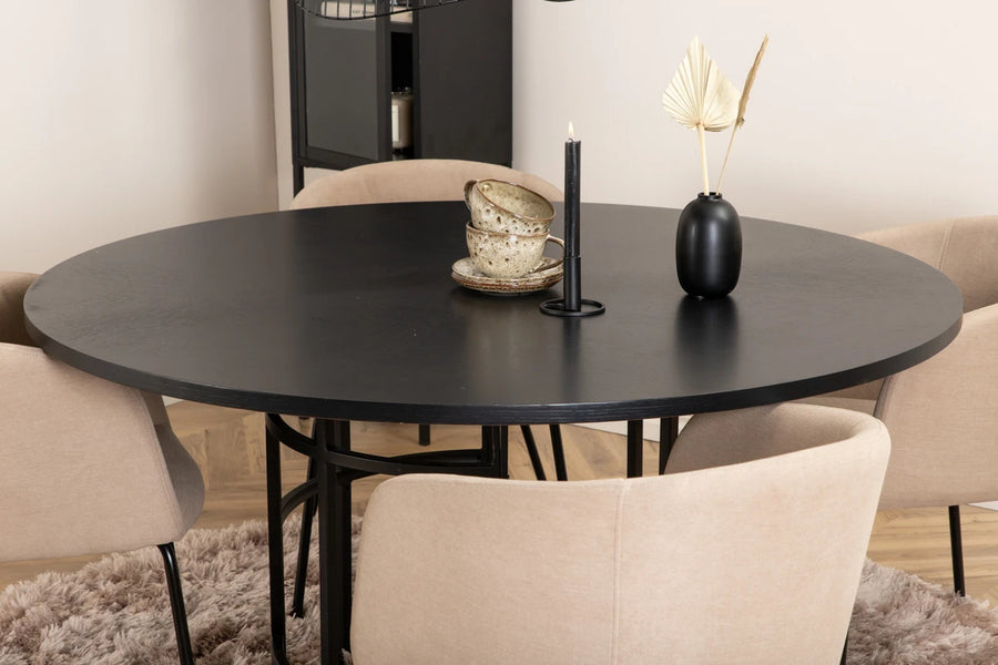 Spisegruppe rund ⌀140 – svart og beige