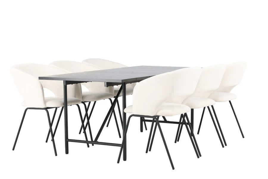 Spisegruppe 2-pakk med rektangulært spisebord 200 x 90 – offwhite og svart