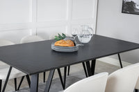 Spisebord Marina & Velvet 180 x 90 + 2-pakk spisestol – svart og krem