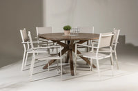 Spisestol Copacabana & Rosario 2-pakk – beige + Rundt spisebord ⌀140 – brun
