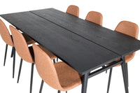 Spisegruppe Sleek & Polar 195 x 95 + spisestol 2-pakk – svart og brun