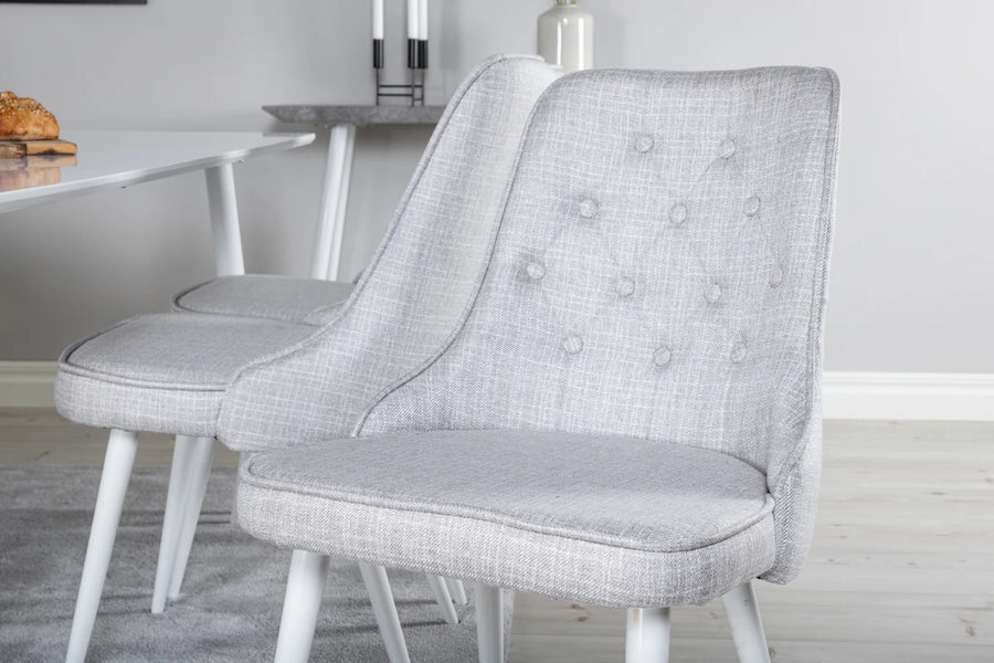 Spisebord Polar & Velvet Deluxe 180 x 90 + spisestol 2-pakk – hvit og lys grå