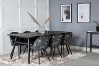 Spisegruppe Sleek & Velvet 195 x 95 + 2-pakk spisestol – svart
