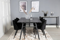 Spisegruppe Sleek & Velvet 195 x 95 + 2-pakk spisestol – svart