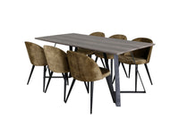 Spisestol Velvet & Marina 2-pakk + rektangulært spisebord 180 x 90 – grønn og natur