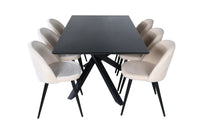 Spisestol Velvet & Piazza 2-pakk beige + rektangulært spisebord 180 x 90 – svart