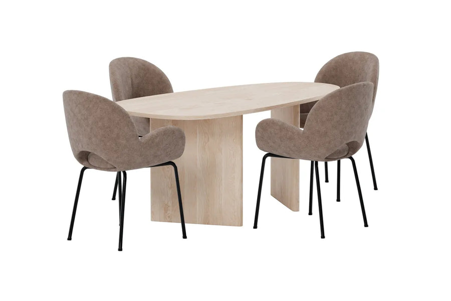 Spisegruppe oval 180 x 90 + 2-pakk spisestol – natur og brun