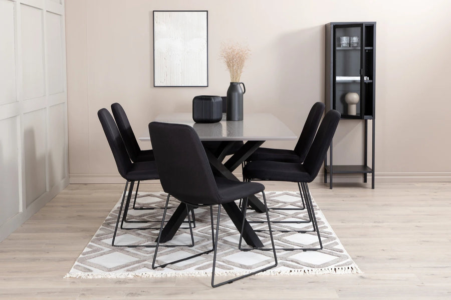 Spisestol Muce & Piazza 2-pakk + Rektangulært spisebord 180 x 90 – svart