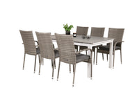 Spisegruppe Levels & Anna 160 x 100 + 2-pakk spisestoler – hvit og grå