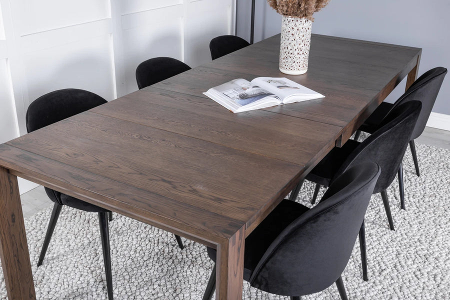 Spisegruppe Slider & Velvet rektangulær 170 x 95 2-pakk – natur og svart