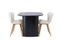 Spisegruppe oval 180 x 90 + spisestol 2-pakk – svart og beige