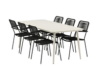 Spisebord Lina & Lindos 200 x 90 + spisestol 2-pakk – beige og svart