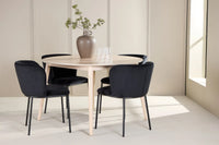 Spisestol Edina & Flora 2-pakk svart + Rundt spisebord ⌀120 – hvitvasket