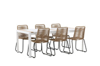 Spisegruppe Togo & Lindos 200 × 100 + spisestol 2-pakk – hvit og brun