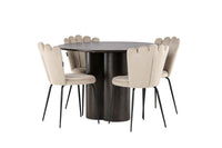 Spisestol Limhamn & Olivia 2-pakk – beige + spisebord rundt ⌀110 – mocca