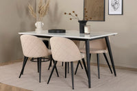 Spisegruppe Jimmy & Velvet rektangulær 150 x 90 + 2-pakk spisestol – hvit og beige