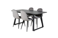 Spisegruppe Polar & Inca 2-pakk + Rektangulært spisebord 160 x 85 – grå og svart