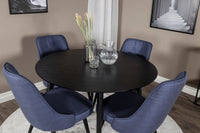 Spisegruppe Dipp & Velvet Deluxe Rund ⌀115 + spisestol 2-pakk – svart og blå