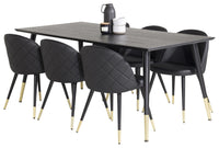 Spisegruppe Dipp & Velvet 180 x 90 + 2-pakk spisestol – svart