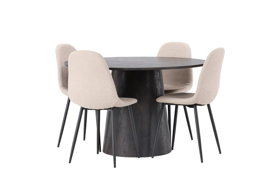 Spisegruppe rund ⌀120 – mokka og beige