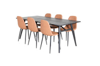 Spisegruppe Sleek & Polar 195 x 95 + spisestol 2-pakk – svart og brun