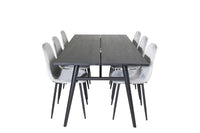 Spisegruppe Sleek & Polar 195 x 95 med 2-pakk spisestoler – svart og grå