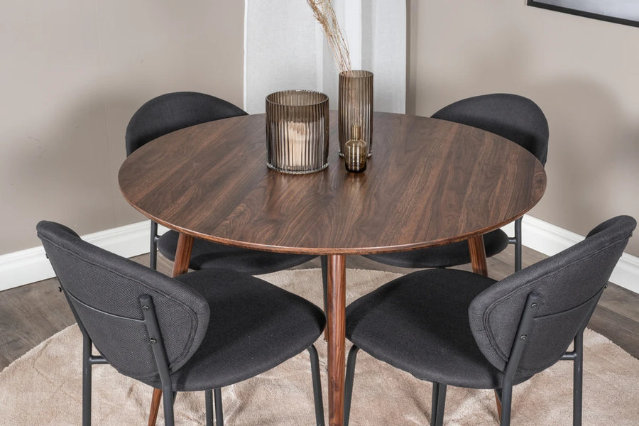 Spisestol Vault & Plaza 2-pakk + Rundt spisebord ⌀100 – svart og valnøtt