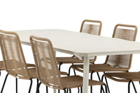 Spisebord Lina & Lindos 200 x 90 + Spisestol 2-pakk – beige og brun