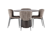 Spisestol Modesto & Olivia 2-pakk + Rundt spisebord ⌀110 – brun og mocca