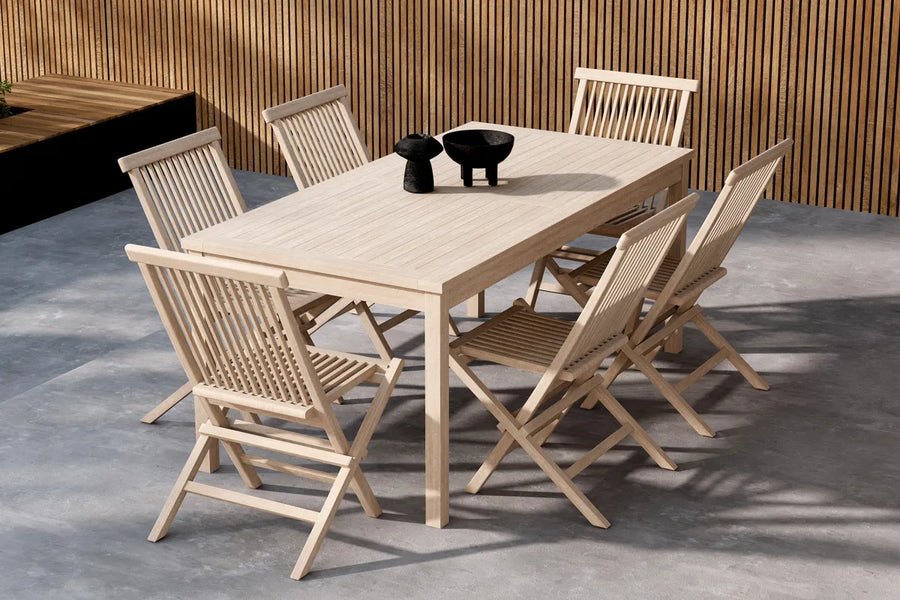 Spisestol Kenya 2-pakk + rektangulært spisebord 180 x 90 – whitewash