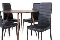Spisestol Slim & Plaza 2-pakk + Spisebord rundt ⌀100 – svart og valnøtt