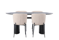 Spisestol Modesto & Isolde 2-pakk – beige + Spisebord ovalt 180 x 90 – svart