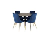 Spisegruppe Dipp & Velvet Deluxe Rund ⌀115 + spisestol 2-pakk – svart og blå