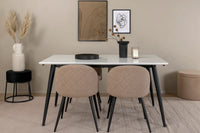 Spisegruppe Jimmy & Velvet rektangulær 150 x 90 + 2-pakk spisestol – hvit og beige