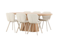 Spisegruppe oval 200 x 90 2-pakk – natur og beige