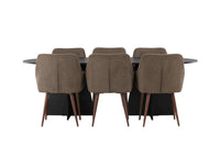 Spisegruppe oval 230 x 115 + spisestol 2-pakk – svart og brun