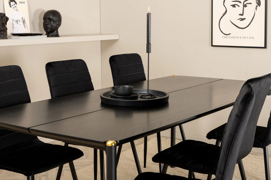Spisegruppe rektangulær Pelle & Windu 190 x 90 + spisestol 2-pakk – svart