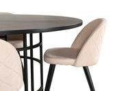 Spisebord rundt ⌀140 – svart + spisestol 2-pakk – beige