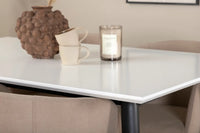 Spisegruppe Berit & Jimmy med rektangulært spisebord 150 x 90 – beige og hvit